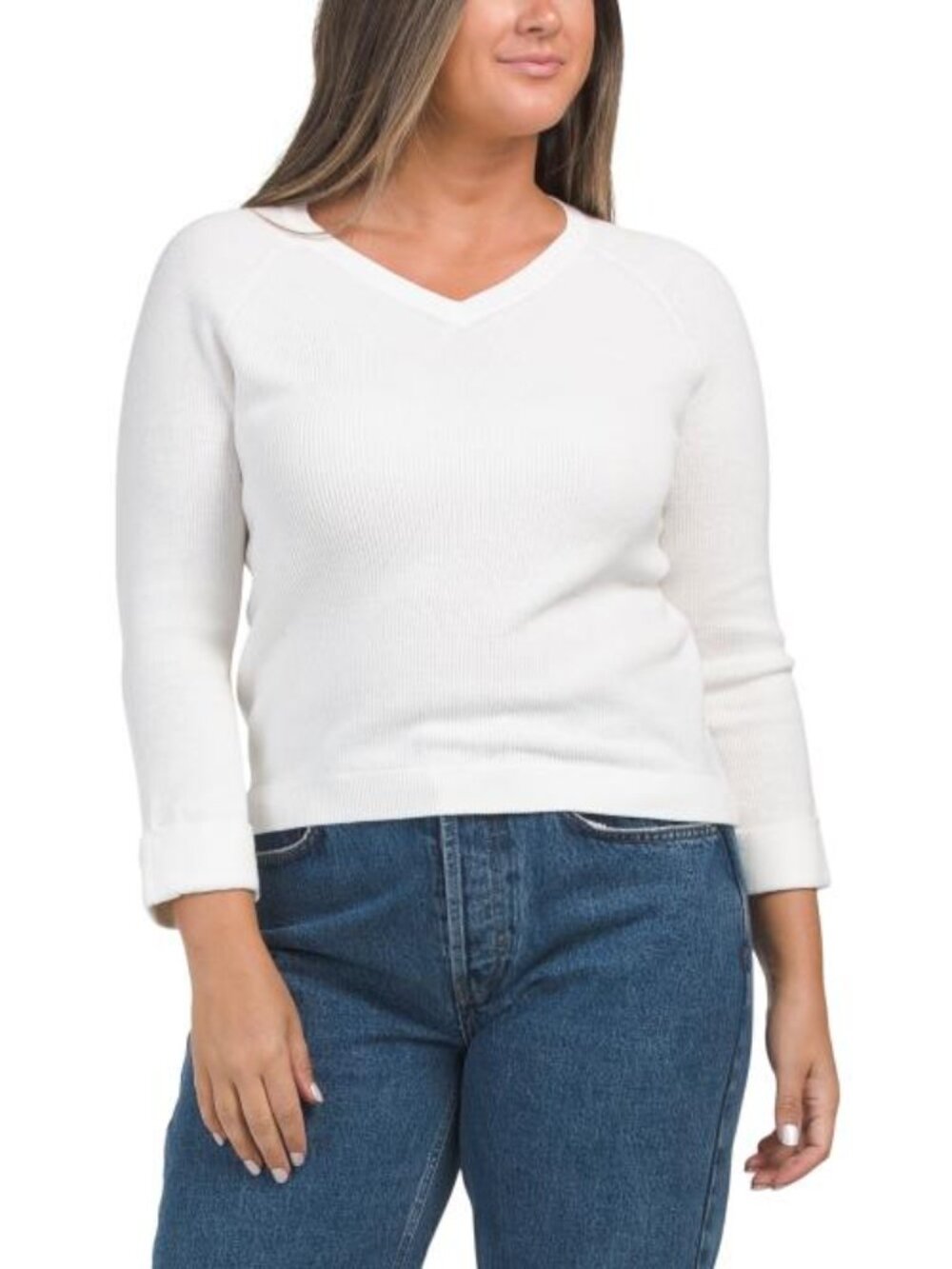 WINDSOR & WHITE Cotton Shaker Knit V-neck Sweater